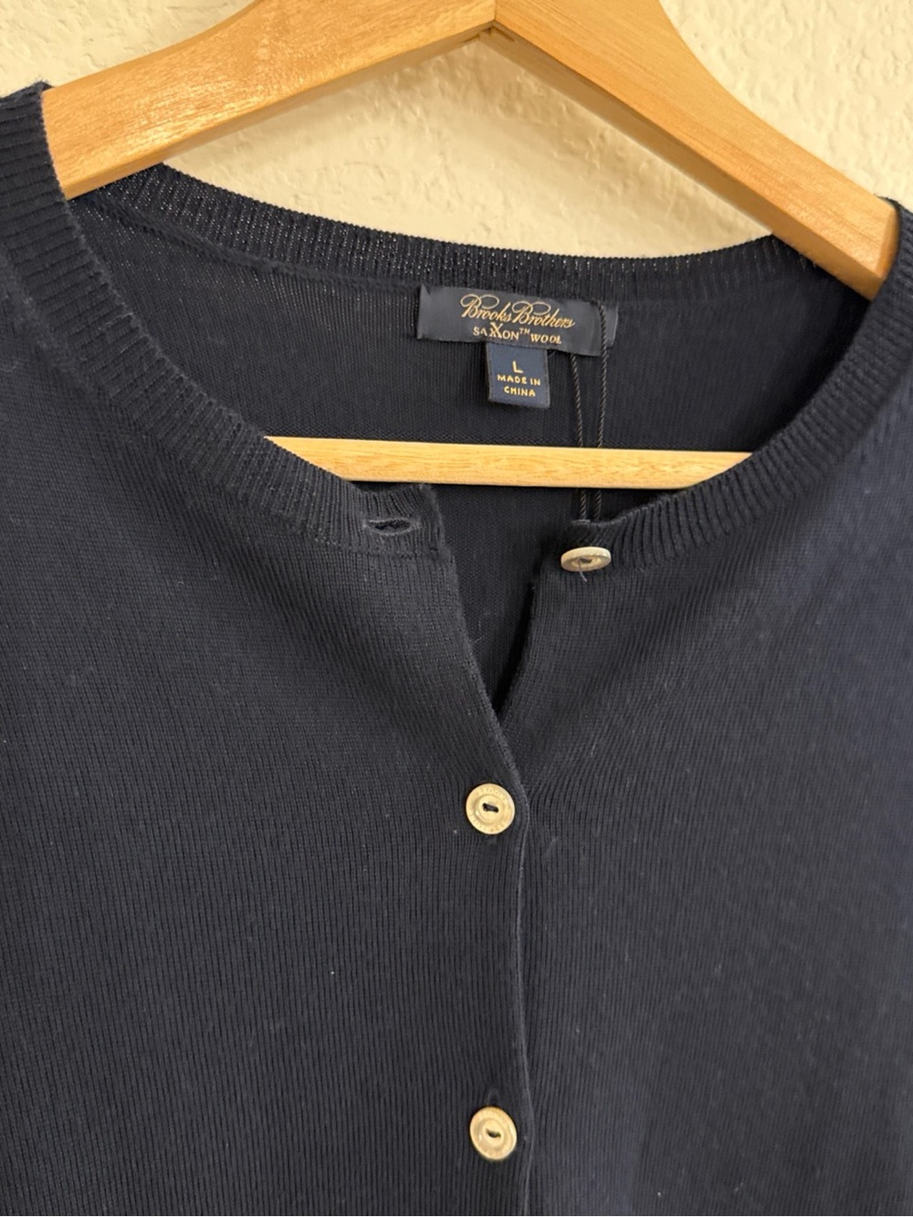 Brooks Brothers Cardigan Sweater Womens Large Navy Blue Saxxon Wool Crew Neck - Picture 3 of 13